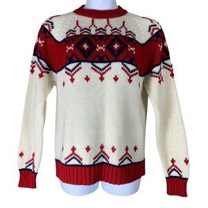 Vintage Size Large Sweater Red White Fair Isle Long Sleeved Pullover Bud Berna